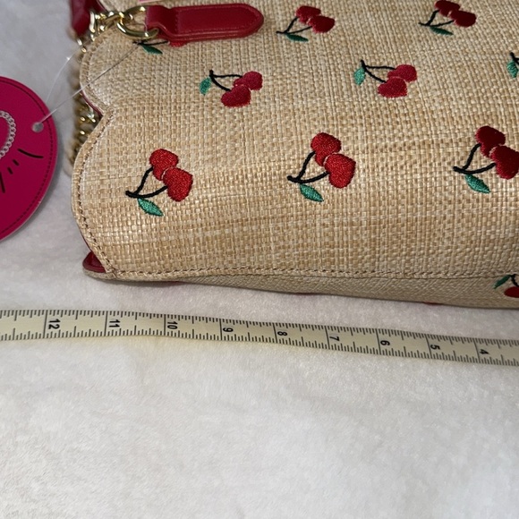 NWT Betsy Johnson Cherry Tote Bag Viral Novelty Handbag Purse Rattan Heart Large - Picture 7 of 15